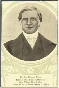Print of a photomechanical portrait of Reverend Richard Davis taken ca. 1860, from the file print collection, Box 16. Ref: PAColl-7344-97, Alexander Turnbull Library, Wellington, New Zealand, sourced from http://natlib.govt.nz/records/23073407 (From A. M. Lorrey et al., 2016).