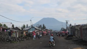 The Nyiragongo volcano looms above Goma.