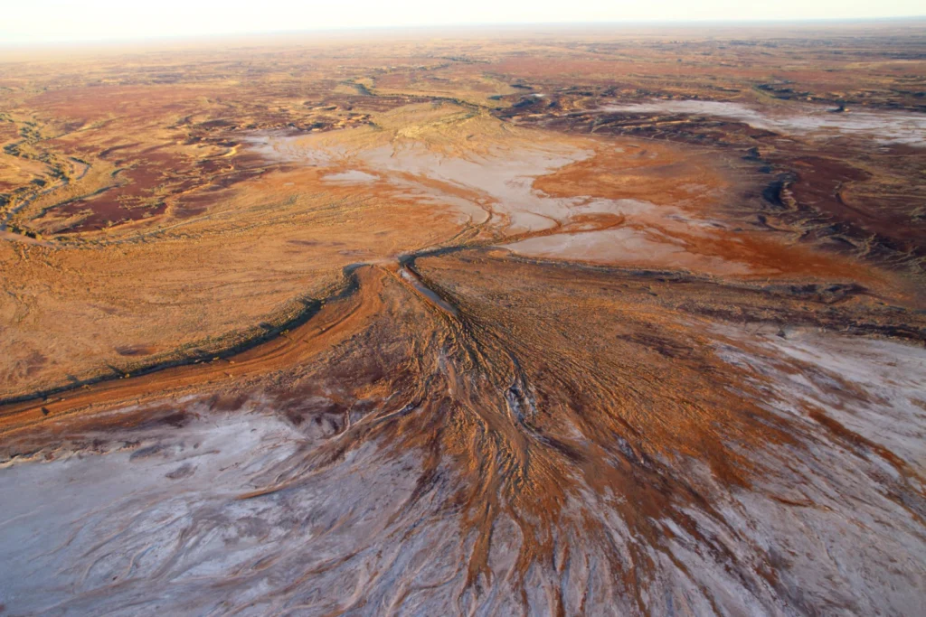 Dry river mouth in Kati Thanda-Lake Eyre aerial shot by Moshe Armon