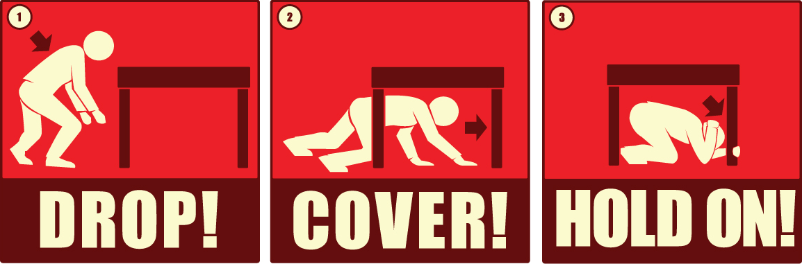 Drop, cover, hold on