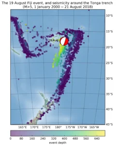 19 August 2018 earthquake near Fiji and background seismicity in the Tonga trench region