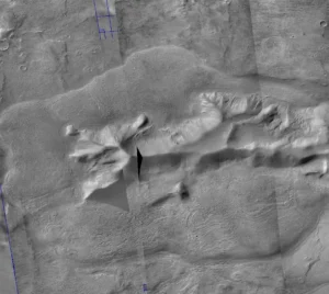 CTX imagery of a glacier surrounding a central massif. Credit: CTX/JMars.
