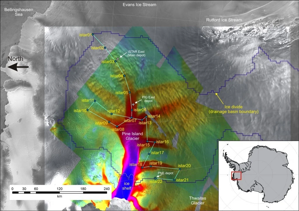 The route of the iSTAR traverse of Pine Island Glacier, West Antarctica (credit: www.istar.ac.uk).