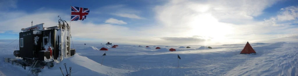 A typical iSTAR field camp with the living ‘caboose’ on the left (credit: Damon Davies).