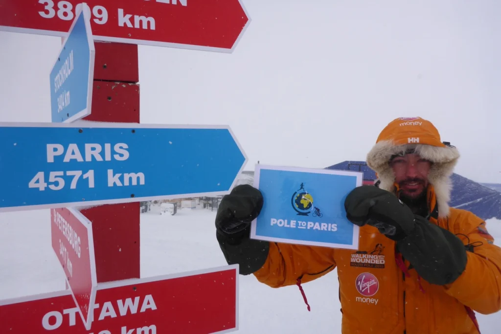  Pole to Paris flag at the North Pole