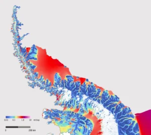 Ice Sheet velocity across the Antarctic peninsula derived from Sentinel 1 data from December 2014 to March 2016. Image Credit ESA and ENVEO: http://www.esa.int/spaceinimages/Images/2016/05/Antarctic_Peninsula_ice_flow