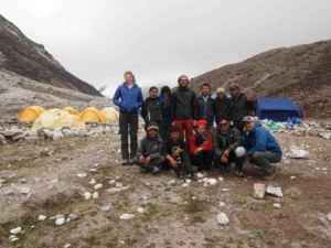 The team at our base camp at Imja Lake [Credit: D. Rounce]
