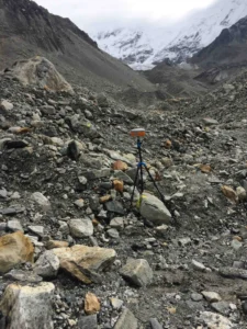 differential GPS measurement of a ground control point [Credit: D. Rounce]