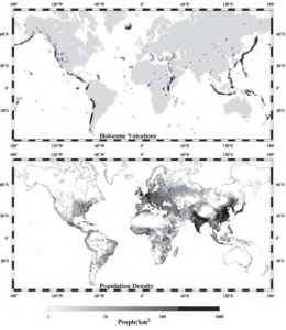 Population distribution against Volcanoes distribution