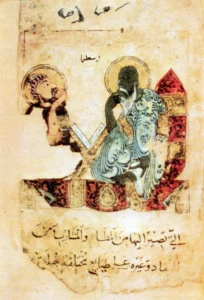 A medieval Arabic representation of Aristotle teaching a student