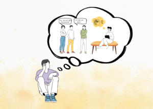 Illustration: A person is excluded from a conversation held in a language they don't understand.