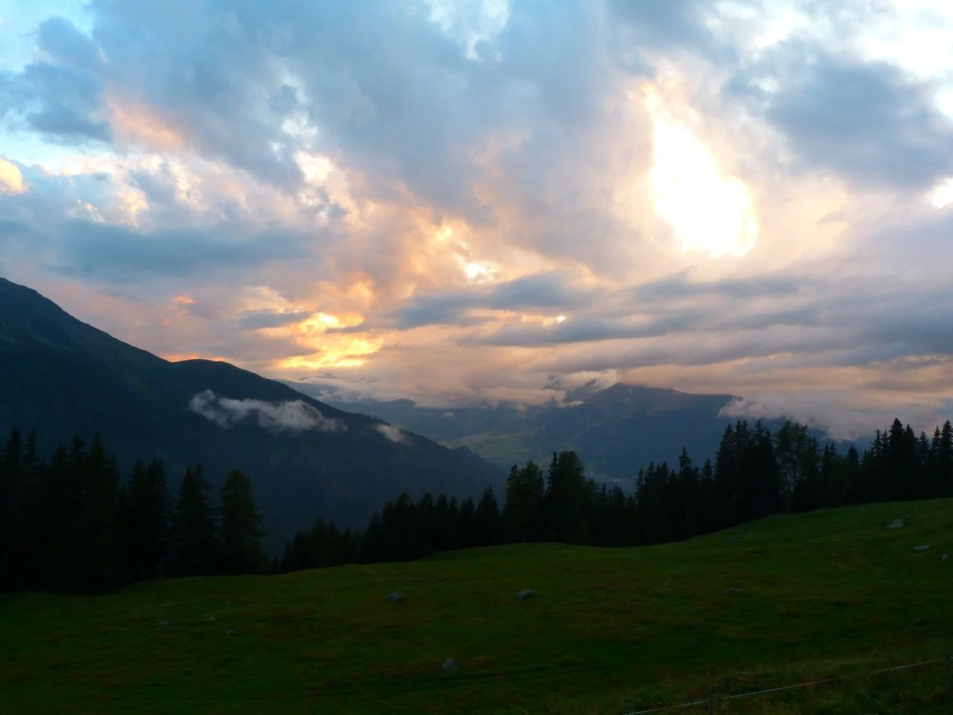 Sunset view over the Alps from Falkaunsalm, an Alpine hut outside Feichten (Image credit: Ciara Fleming).