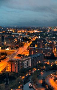 Looking towards the south west of the city from "Cloud 23", the bar on the 23rd floor of the Beetham Tower, Manchester, UK. Image credit: David Dixon
