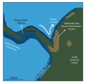 Paleogeographic reconstruction of the connection between Central and South America around 13-15 Ma (Modified from Montes et al., 2015-Science)