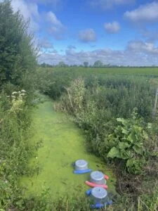 field measurements of greenhouse gas emissions using floating chambers on a agricultural drainage ditch.