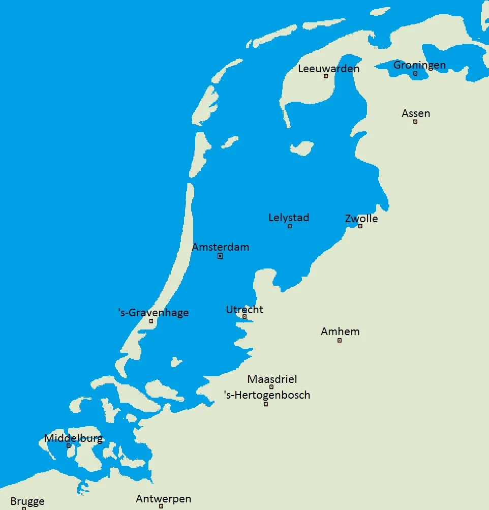 Without dikes, this part of the Netherlands would be flooded.  Credit:  Wikipedia 
