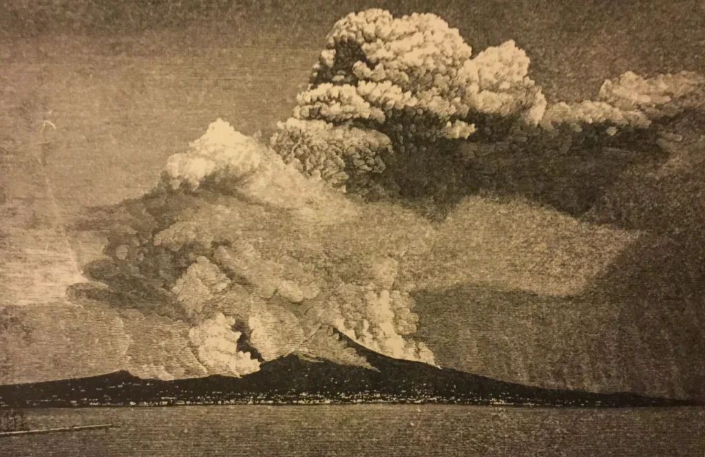 Vesuvius, April 1872. Woodcut image.