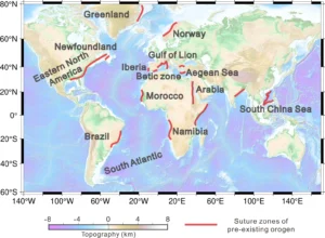 The global world map shows pre-rift orogens and rifted margins (Li et al.,2025, accepted in GRL).