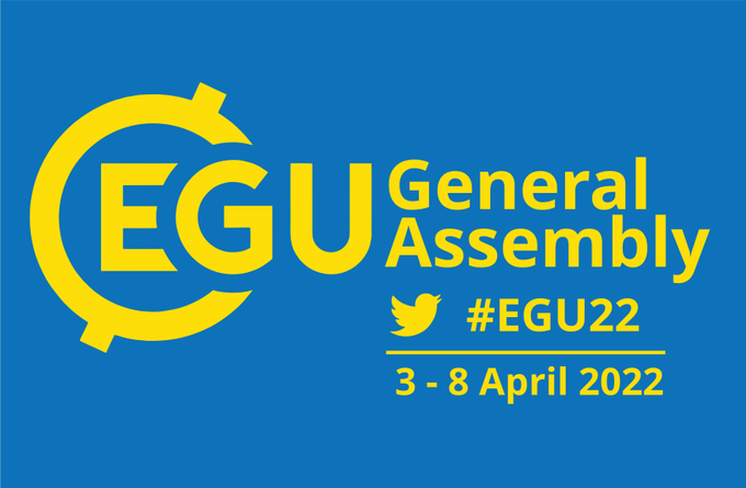Blue background, yellow text: EGU General Assembly. #EGU22 3-8 April 2022