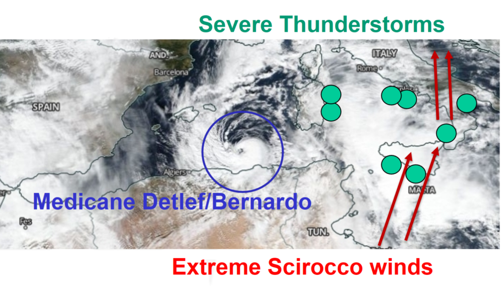 Medicanes, thunderstorms and Acqua Alta in Venice: what is the role of climate change?