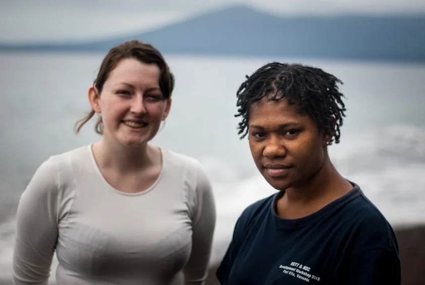 Eleri with Sandrine, the Observatory’s volcano data analyst.