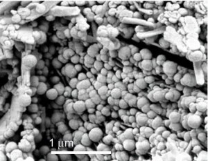 Halloysite (sphaeroidal). Credit: Ömer Işik Ece, Istanbul Technical University . Click to see the original source at the 'Images of Clay Archive' of the Mineralogical Society of Great Britain & Ireland and The Clay Minerals Society.