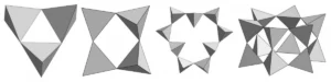 Cyclosilicates. From left to right: benitoite, papagoite, audialyte and milarite.